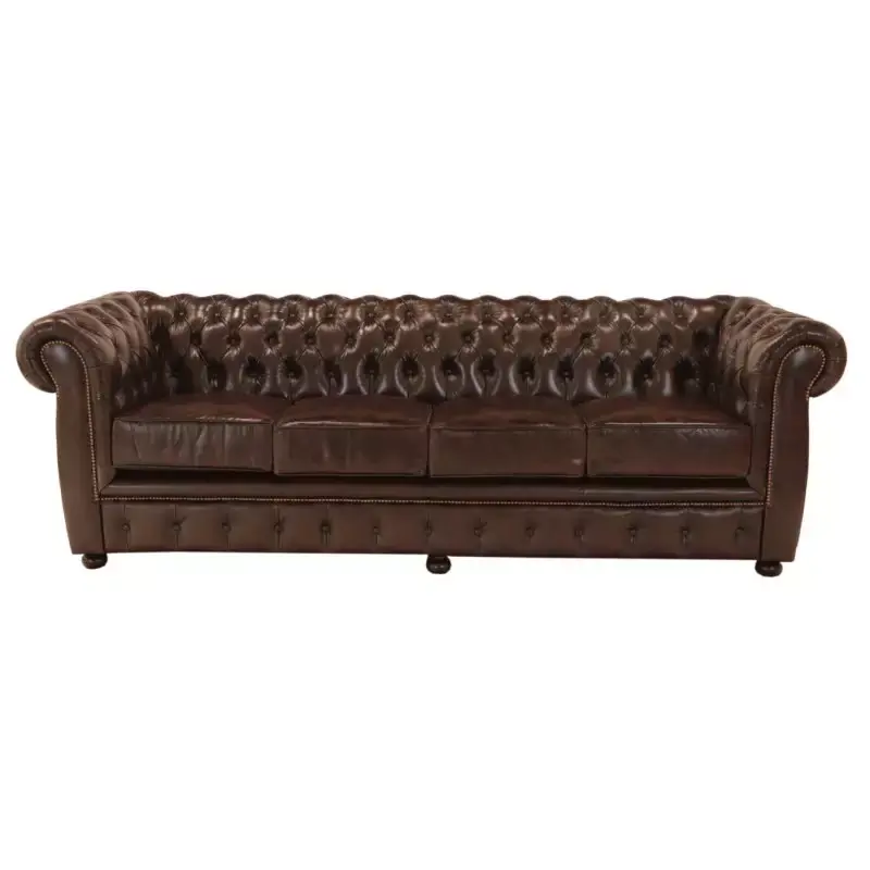 Viersitzer-Sofa Chesterfield Liverpool aus echtem Rindsleder Braun Schnäppchen